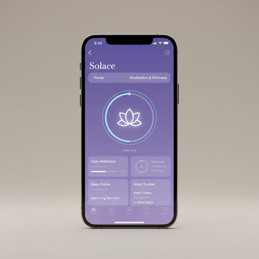 Solace — Meditation & Wellness mobile app mockup