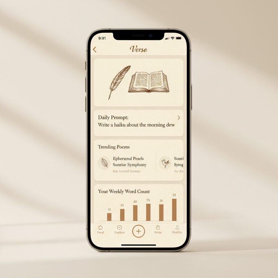 Verse — Poetry & Writing mobile app mockup