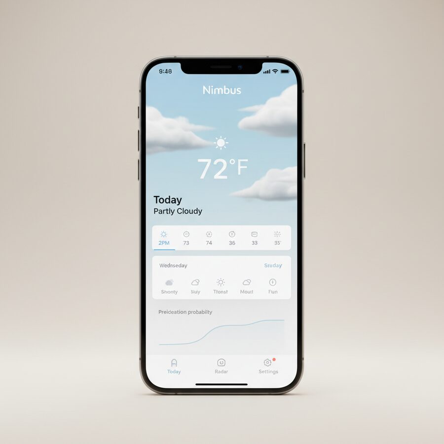 Nimbus — Weather Forecast mobile app mockup