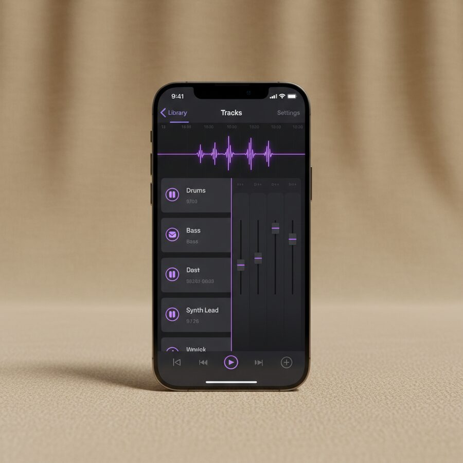 Studio — Music Production mobile app mockup