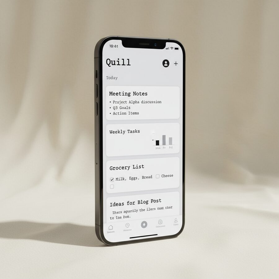 Quill — Note Taking mobile app mockup