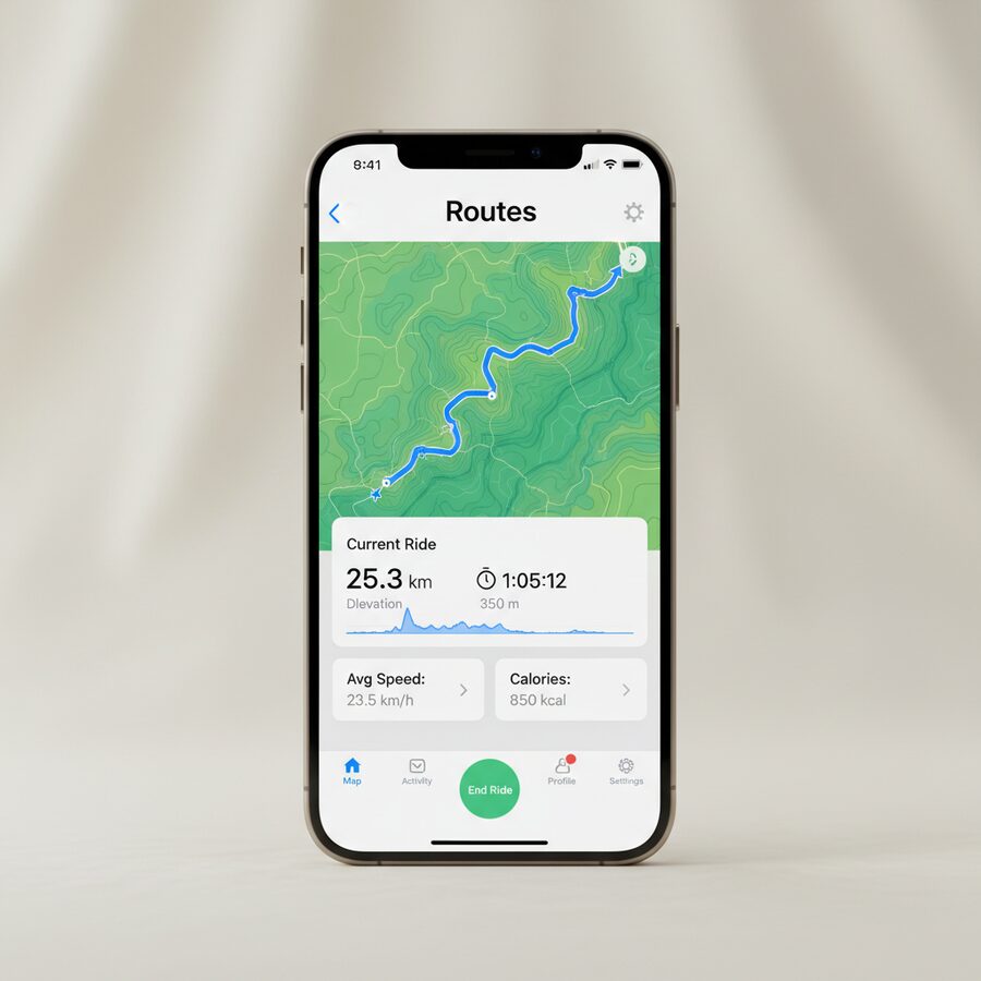 Routes — Cycling Tracker mobile app mockup