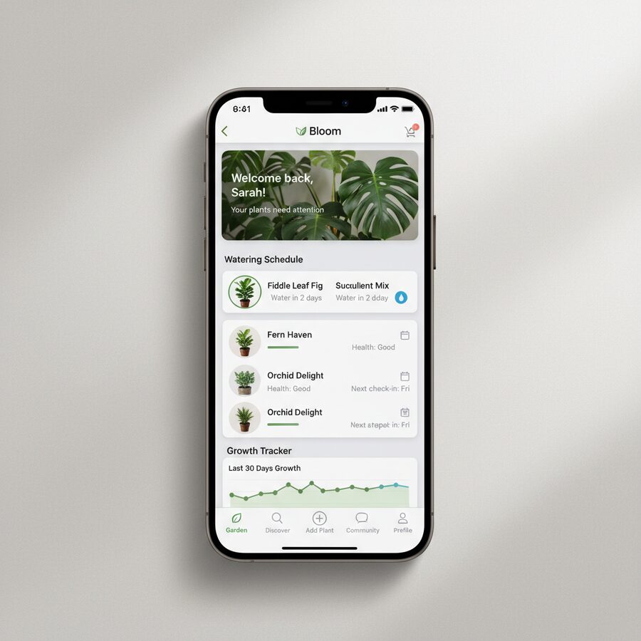 Bloom — Plant Care mobile app mockup