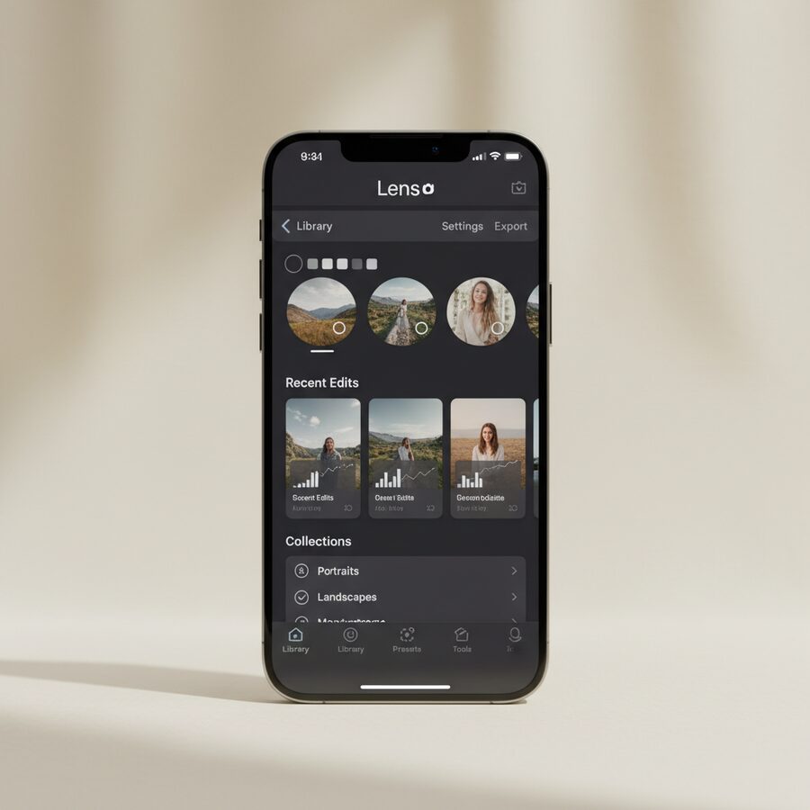 Lens — Photo Editor mobile app mockup