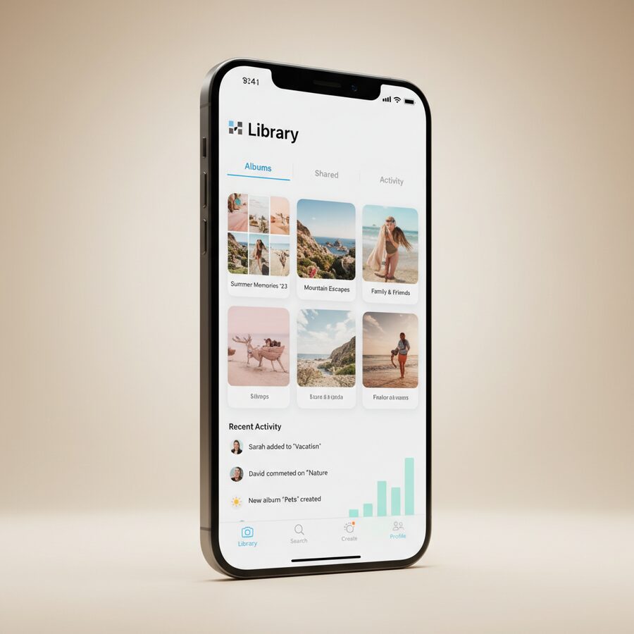 Mosaic — Photo Albums mobile app mockup