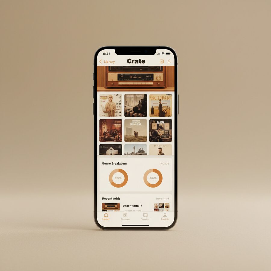 Crate — Vinyl Collection mobile app mockup