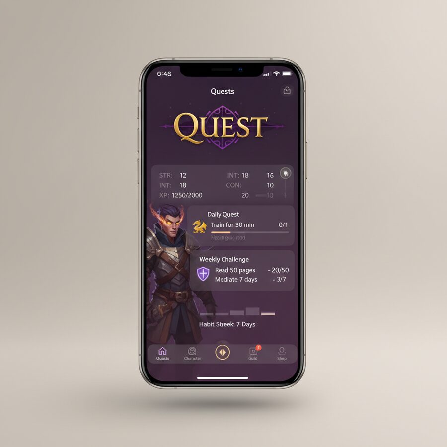 Quest — RPG Habit Game mobile app mockup
