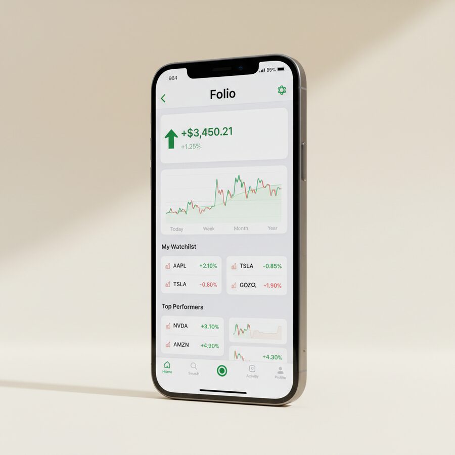 Folio — Stock Portfolio mobile app mockup