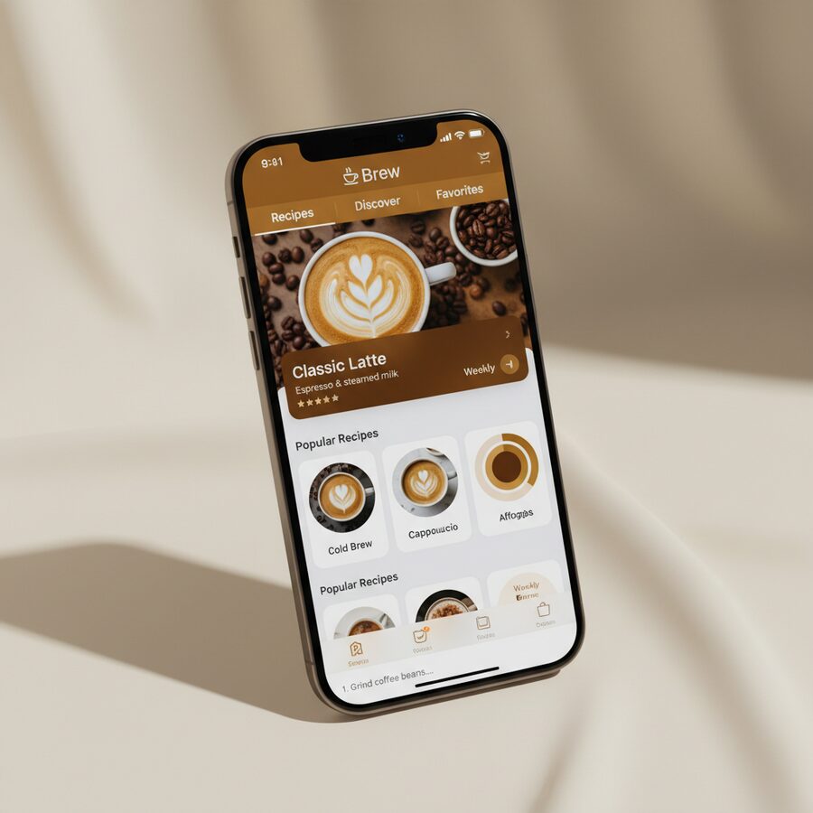 Brew — Coffee Recipes mobile app mockup
