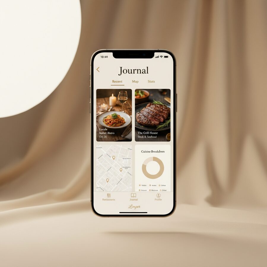 Linger — Restaurant Journal mobile app mockup