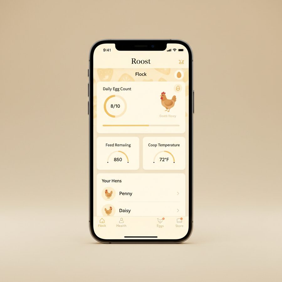 Roost — Backyard Chickens mobile app mockup