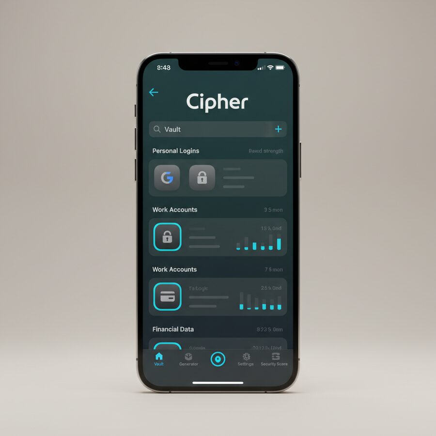 Cipher — Password Manager mobile app mockup