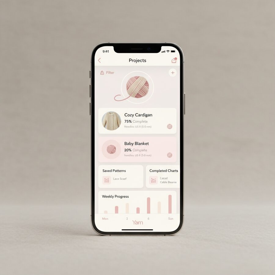 Yarn — Knitting Patterns mobile app mockup