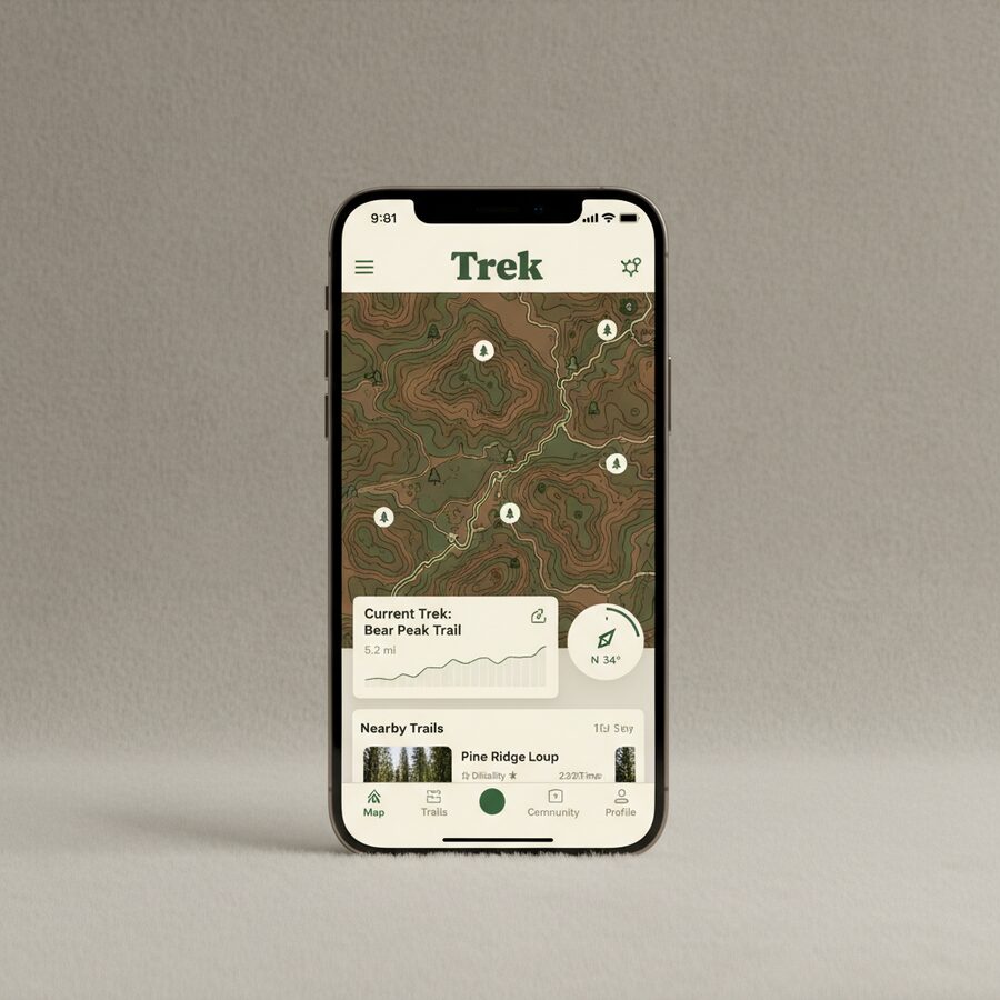 Trek — Hiking Trails mobile app mockup