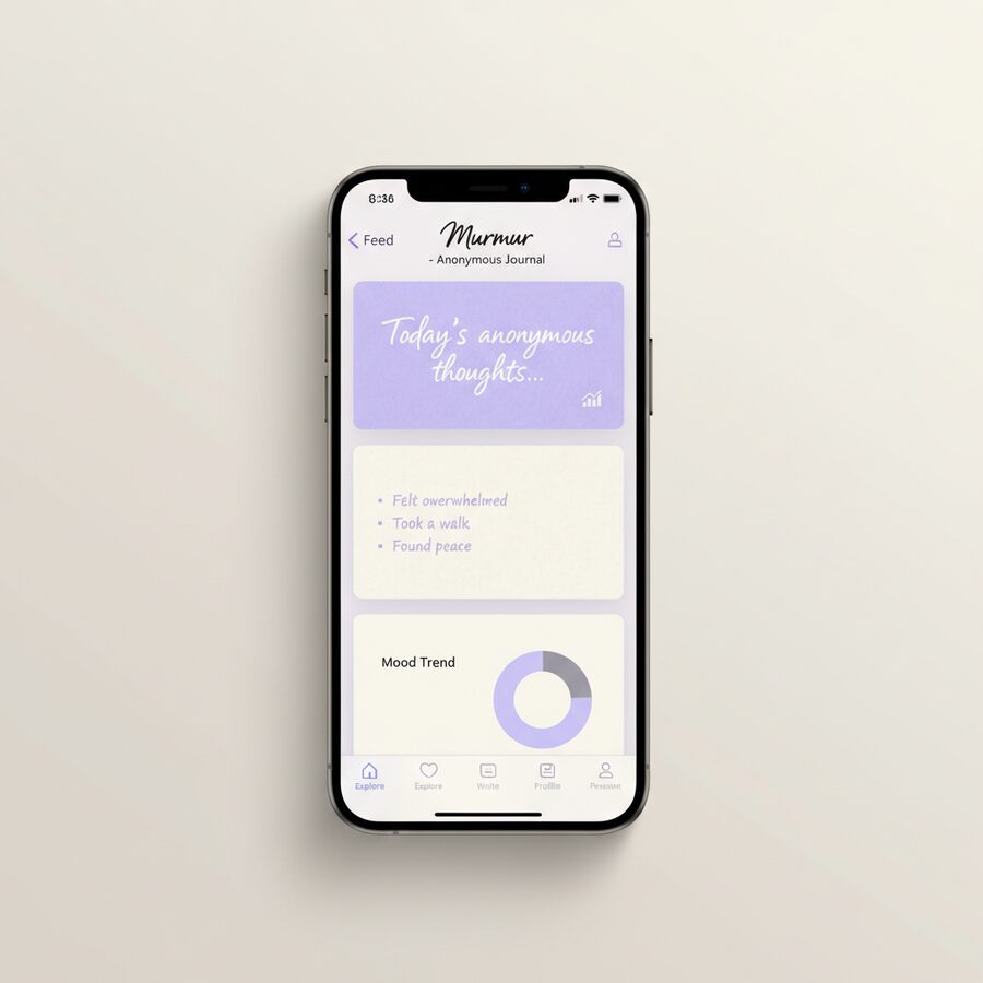 Murmur — Anonymous Journal mobile app mockup