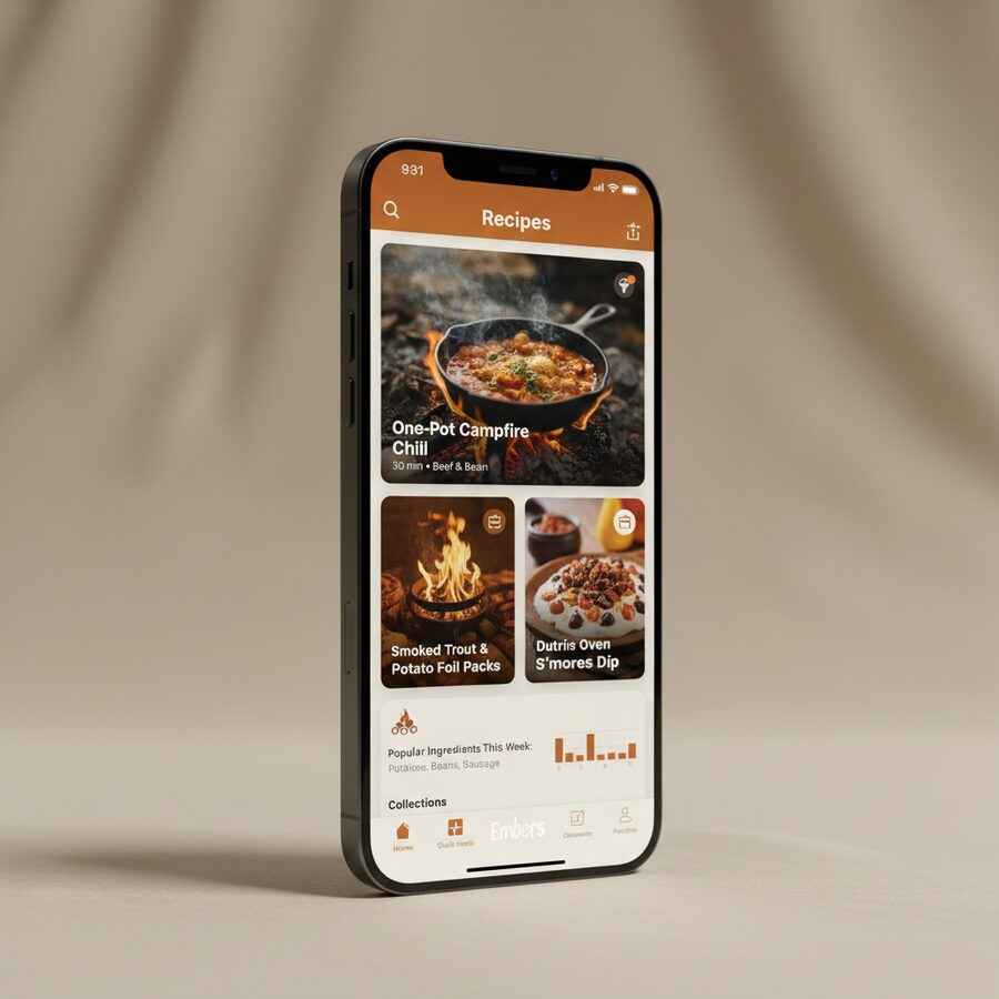 Embers — Camping Recipes mobile app mockup